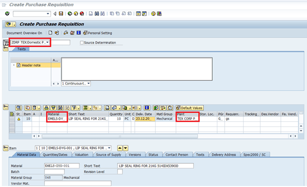 Create a Purchase Requisition in SAP